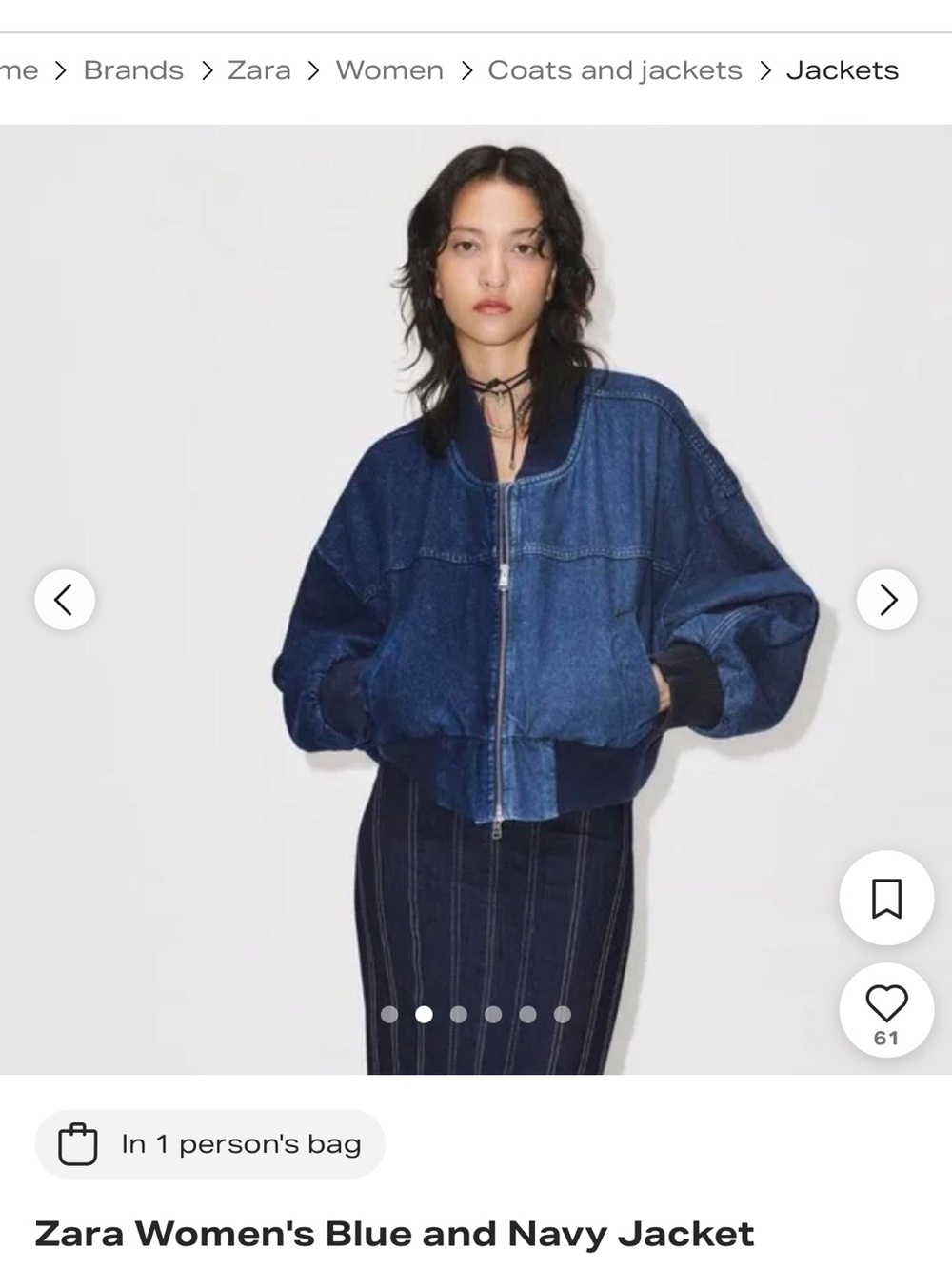 Zara Dark Blue Cropped Denim Bomber Jacket - Picture 4 of 4